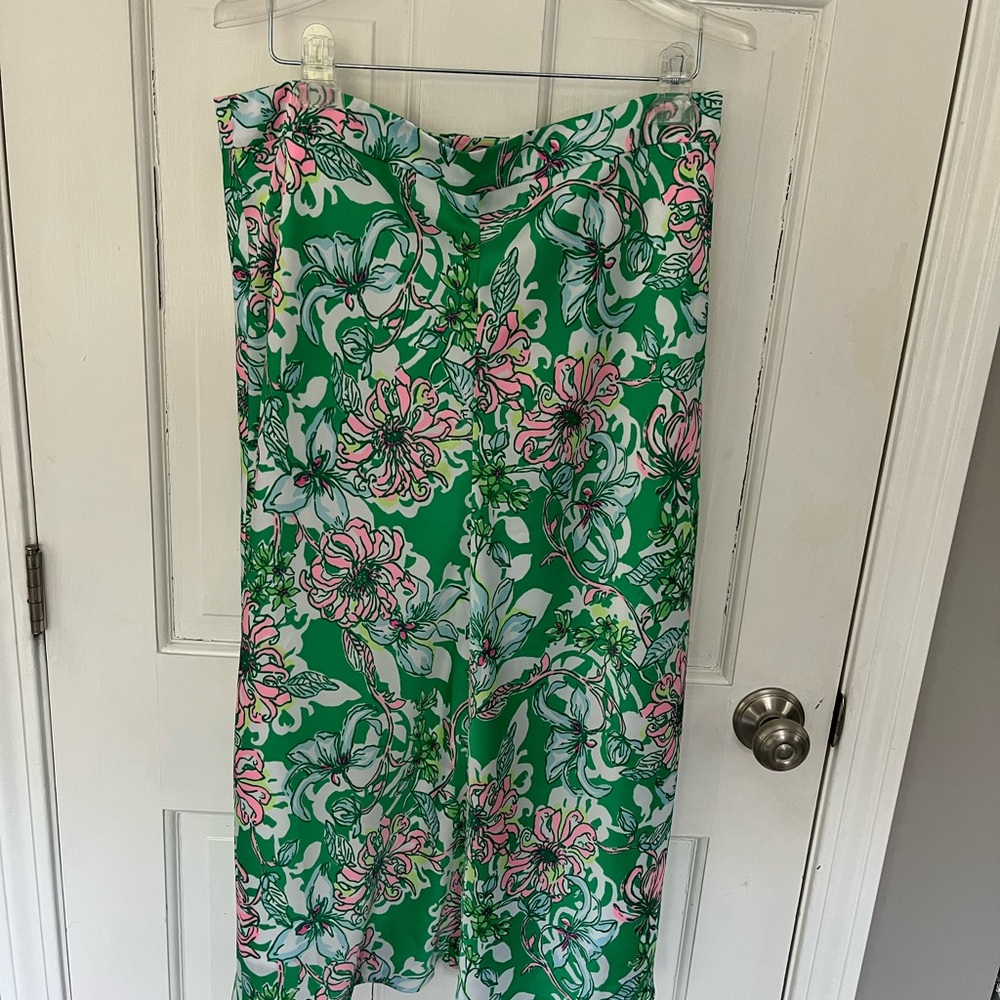 NWT Women’s Lilly Pulitzer Rennox lined Green and Pink Floral Midi Skirt Sz 14